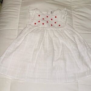 Janie and Jack White Textured Baby Dress with Red Accent